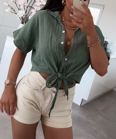 Musselin T-Shirt Knoten Khaki  Ladypolitan ♡   