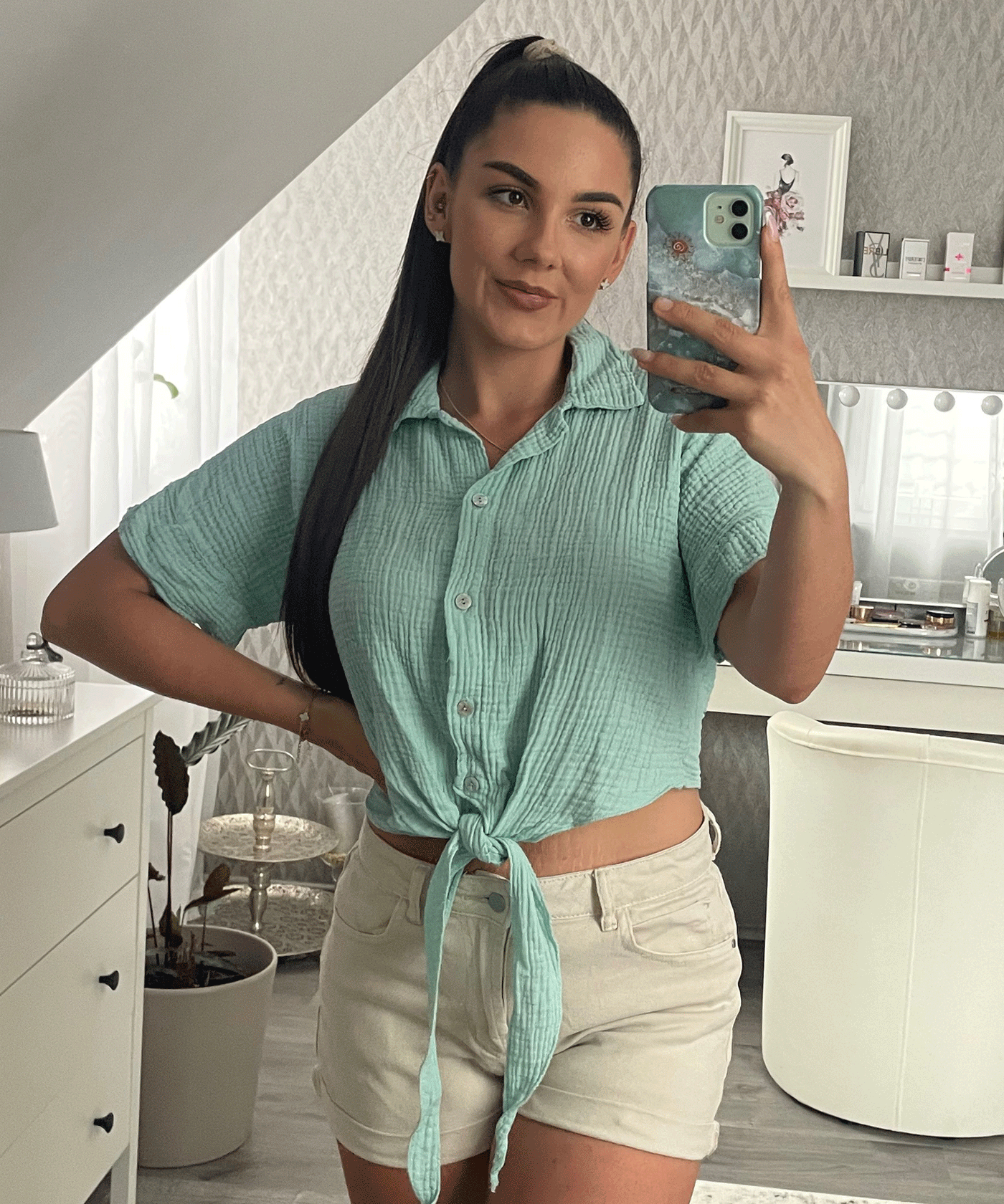 Musselin T-Shirt Knoten Mint  Ladypolitan ♡   