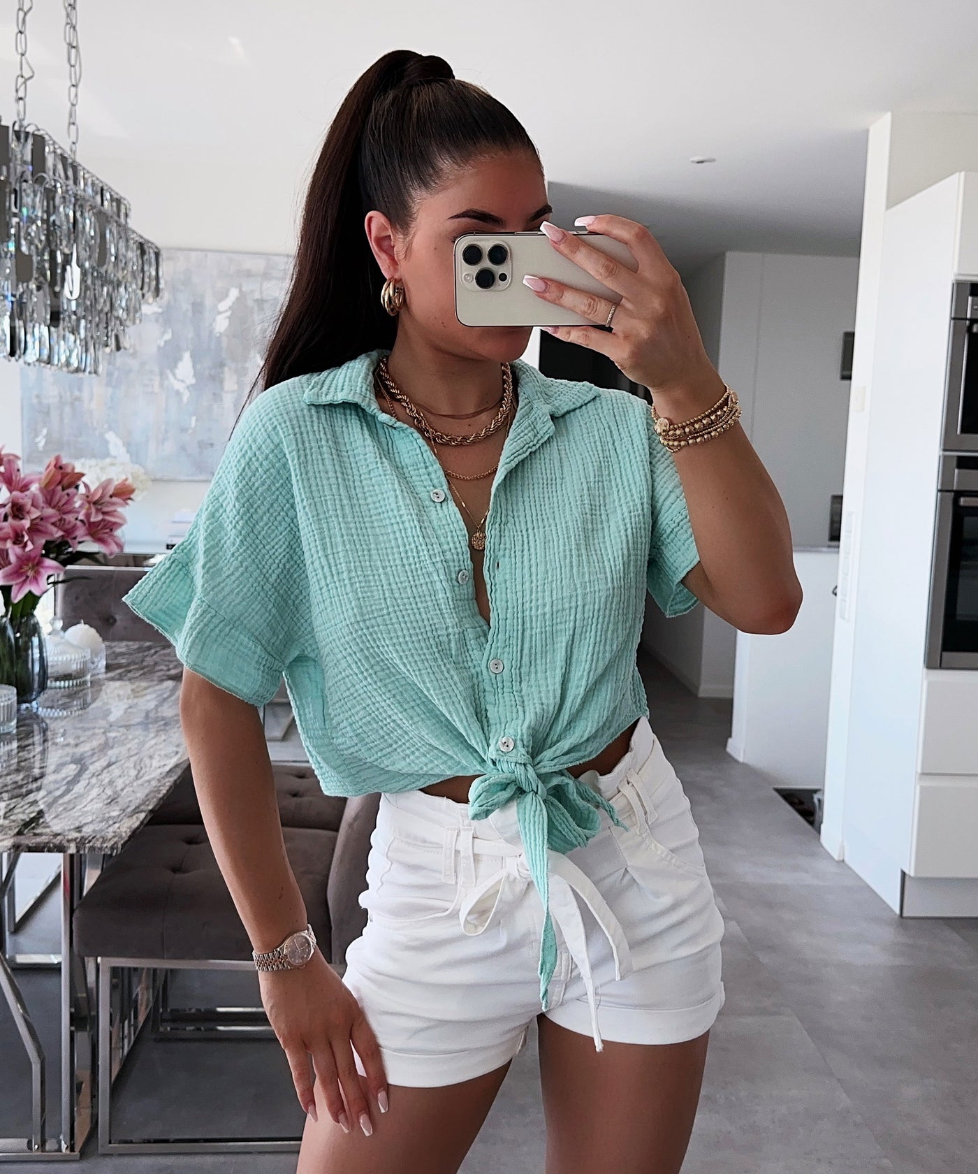 Musselin T-Shirt Knoten Mint  Ladypolitan ♡   