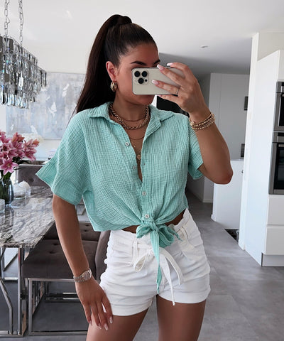 Musselin T-Shirt Knoten Mint  Ladypolitan ♡   
