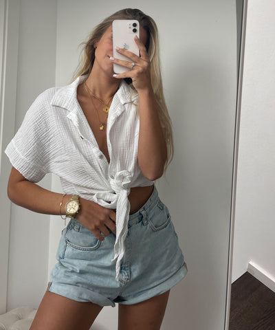 Musselin T-Shirt Knoten Weiß Ladypolitan ♡