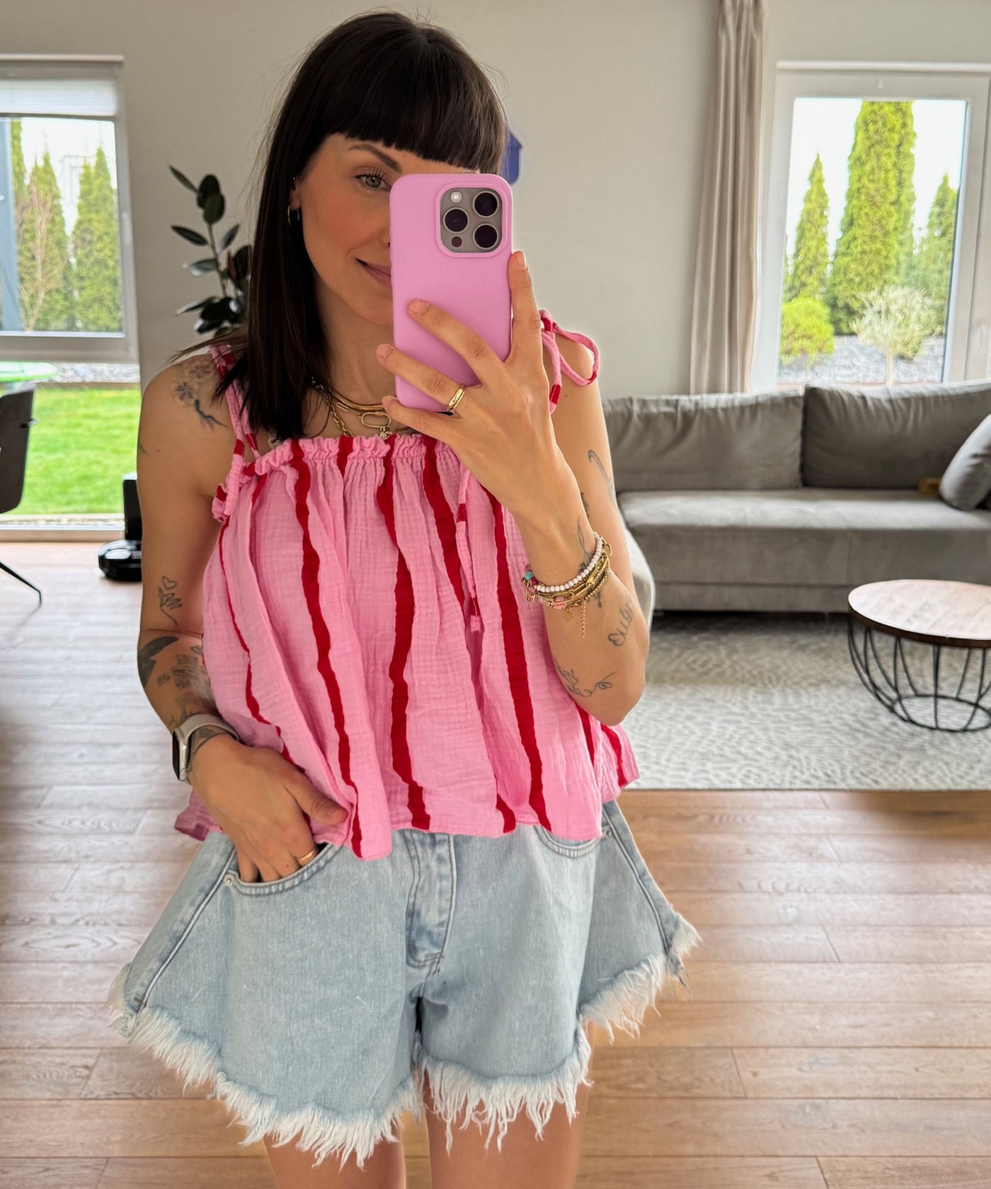 Musselin Top Leann Pink Rot Ladypolitan ♡