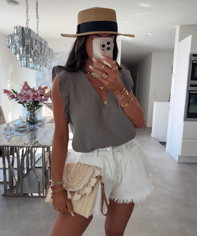 Musselin Top Lidia Taupe Ladypolitan ♡