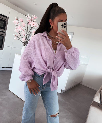Oversize Musselin Bluse Freya Pastellila Lang  Ladypolitan - Fashion Onlineshop für Damen   