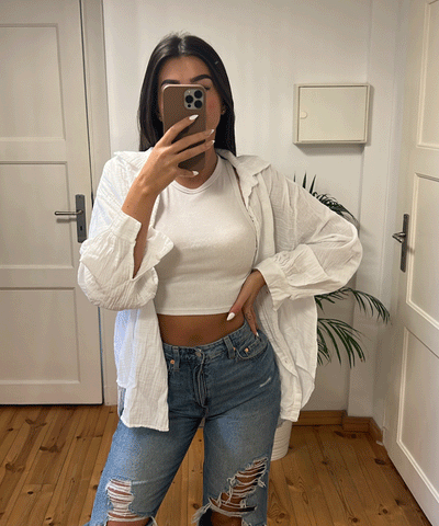 Oversize Musselin Bluse Freya Weiß Kurz  Ladypolitan - Fashion Onlineshop für Damen   