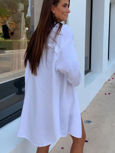 Oversize Musselin Bluse Freya Weiß Lang  Ladypolitan - Fashion Onlineshop für Damen   