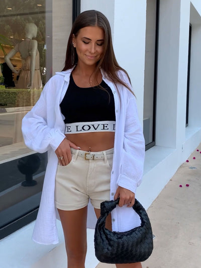 Oversize Musselin Bluse Freya Weiß Lang  Ladypolitan - Fashion Onlineshop für Damen   