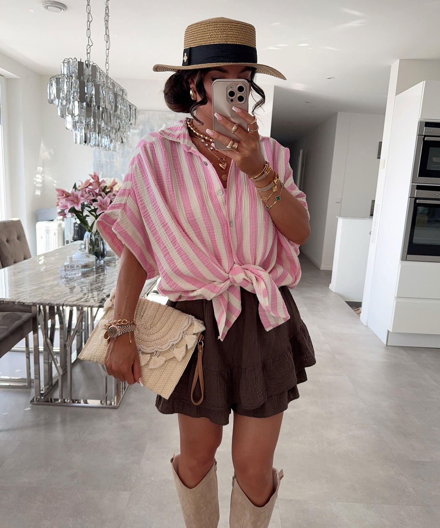 Oversize Musselin Kurzarmhemd Mala Streifen Hellpink Ladypolitan ♡