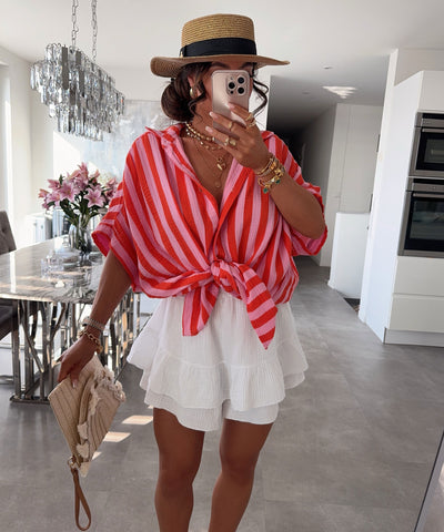 Oversize Musselin Kurzarmhemd Mala Streifen Orange Ladypolitan ♡