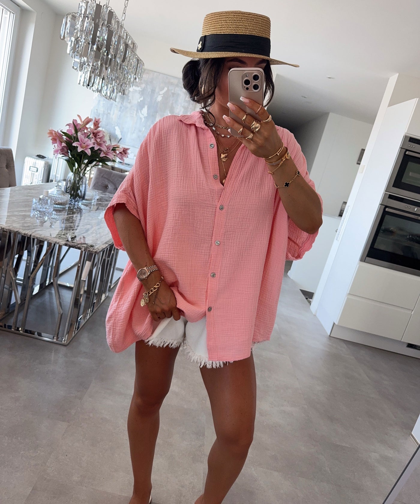 Oversize Musselin Kurzarmhemd Romy Peach Ladypolitan ♡