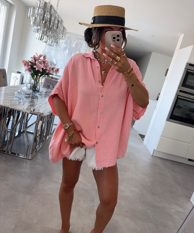 Oversize Musselin Kurzarmhemd Romy Peach Ladypolitan ♡