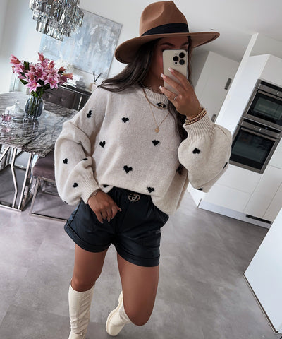 Oversize Pullover Joslin Creme Schwarz  Ladypolitan ♡   