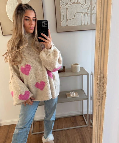 Oversize Pullover Nata Herz Beige Pink Ladypolitan ♡