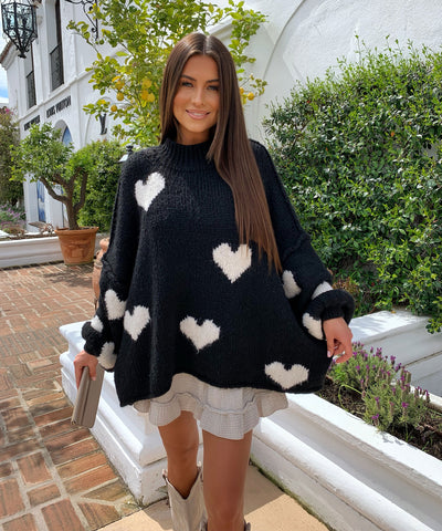 Oversize Pullover Nata Herz Schwarz Beige Ladypolitan ♡