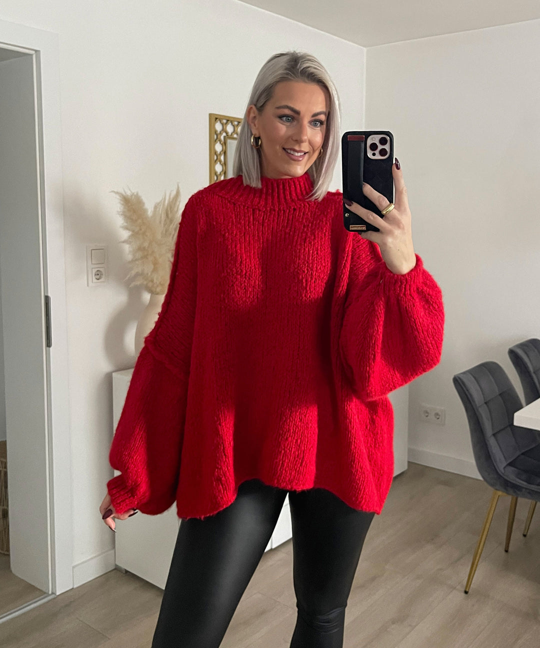 Hoodie Langer Roter Pulli Oversize Pullover Sweater Damen Oversize