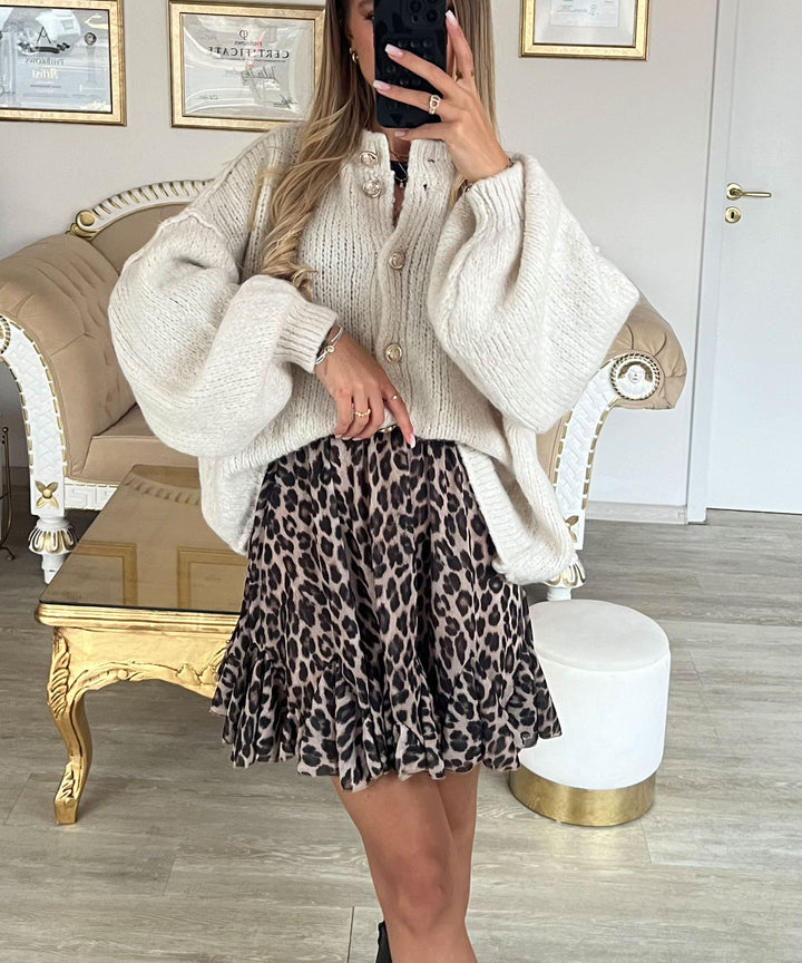 Oversize Strickjacke Jalsi Kurz Beige - Main Image