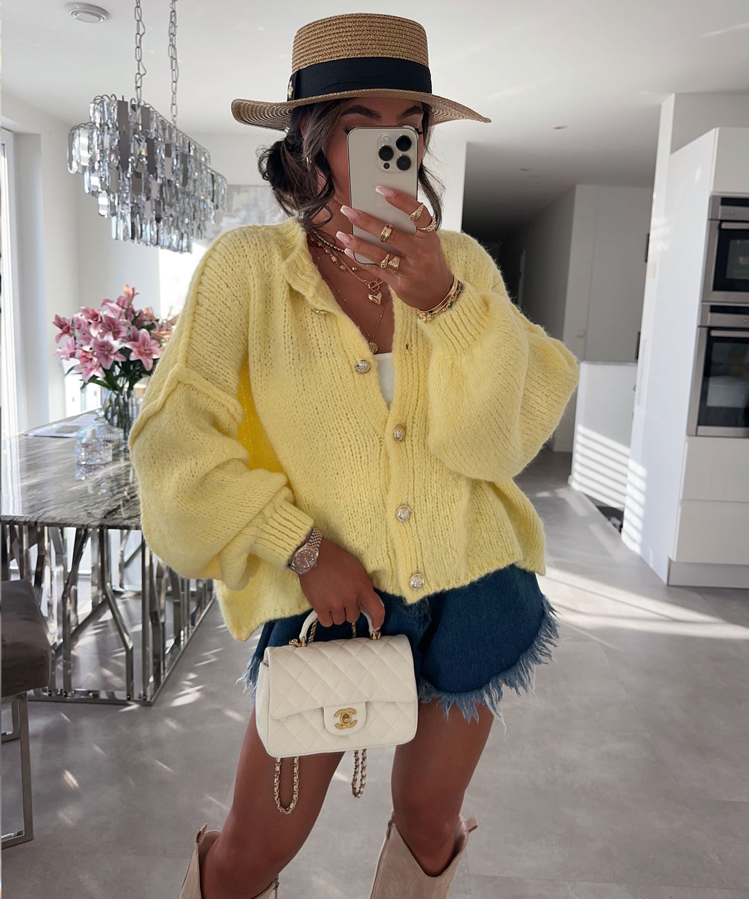 Oversize Strickjacke Strickjacke Gelb Oversize Strickjacke Jalsi Kurz