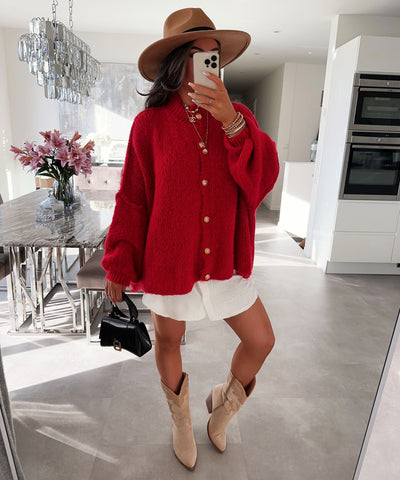 Oversize Strickjacke Jalsien Rot  Ladypolitan ♡   