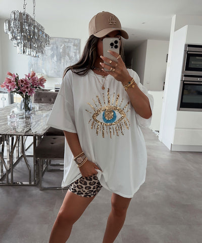 Oversize T-Shirt Glitzer Auge Weiß  Ladypolitan ♡   