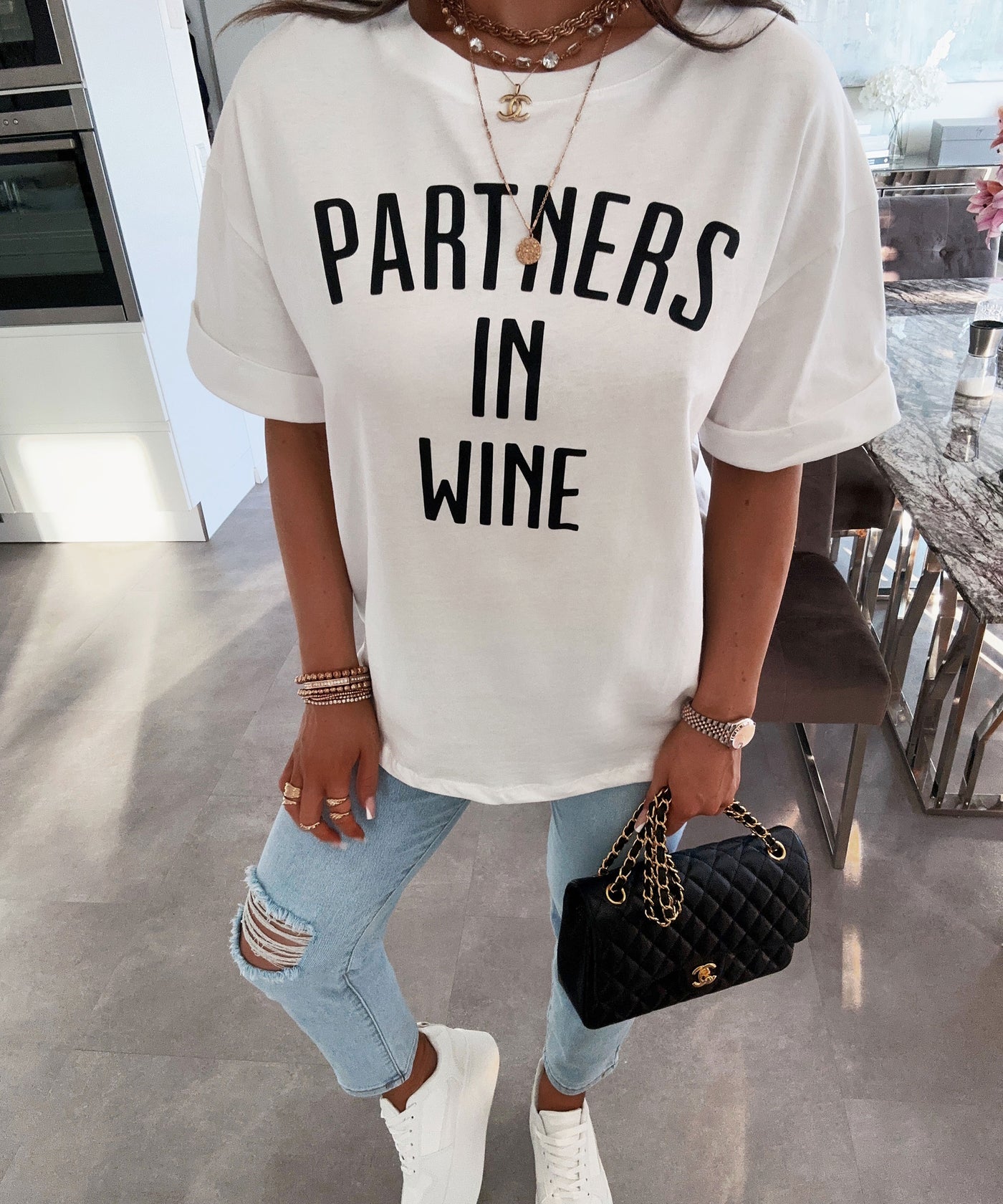 Print Oversize T-Shirt Wine Weiß  Ladypolitan ♡   