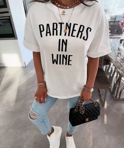 Print Oversize T-Shirt Wine Weiß  Ladypolitan ♡   
