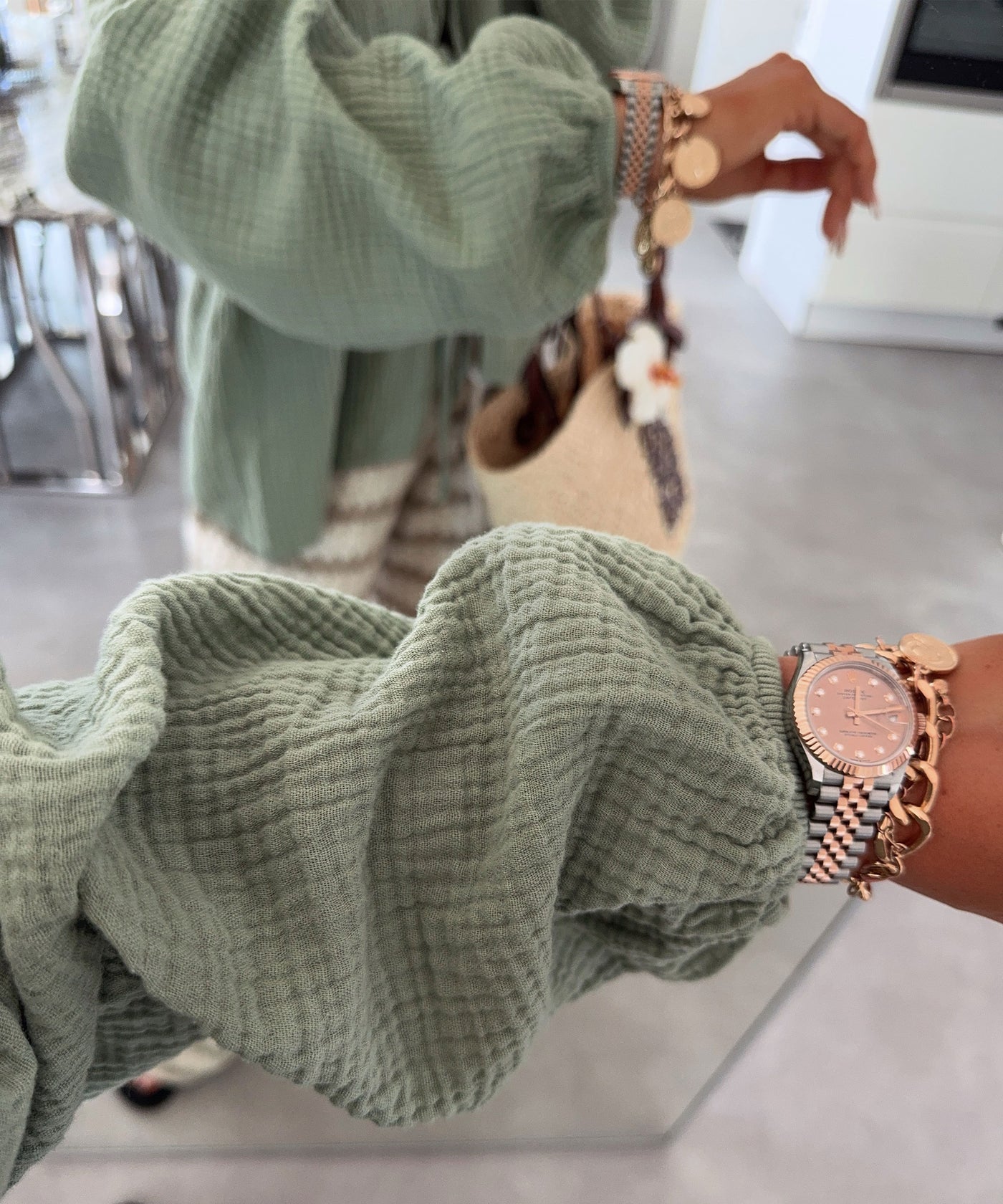 Schulterfreie Musselin Bluse Pita Khaki Ladypolitan ♡