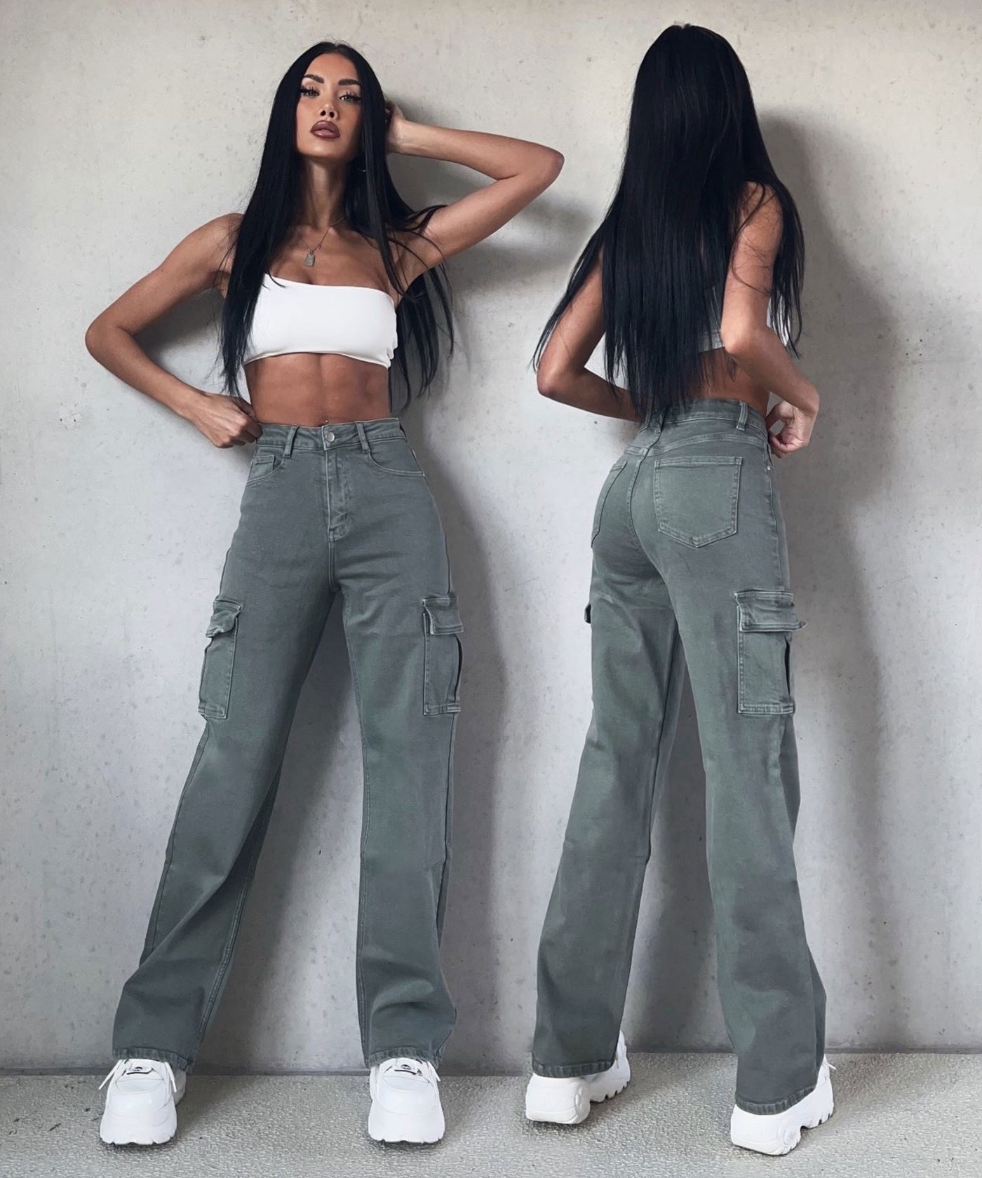Stretch Cargo Hose Eva Khaki  Ladypolitan ♡   