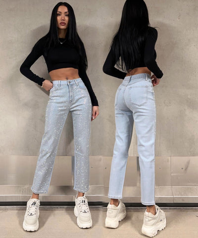 Stretch Glitzer Mum Jeans Leandra  Ladypolitan ♡   