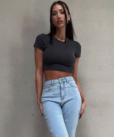 Stretch Mom Jeans Soria Blau Ladypolitan ♡