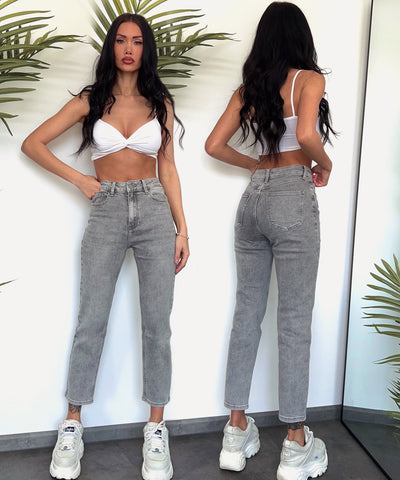 Stretch Mum Jeans Amala Grau Ladypolitan ♡