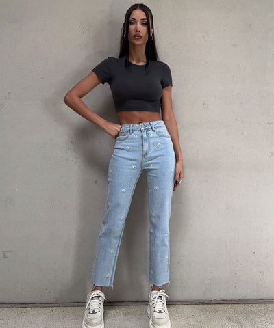 Stretch Mom Jeans Soria Blau Ladypolitan ♡