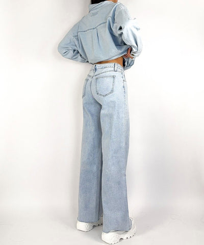 Stretch Wide Leg Jeans Waris Blau Ladypolitan ♡