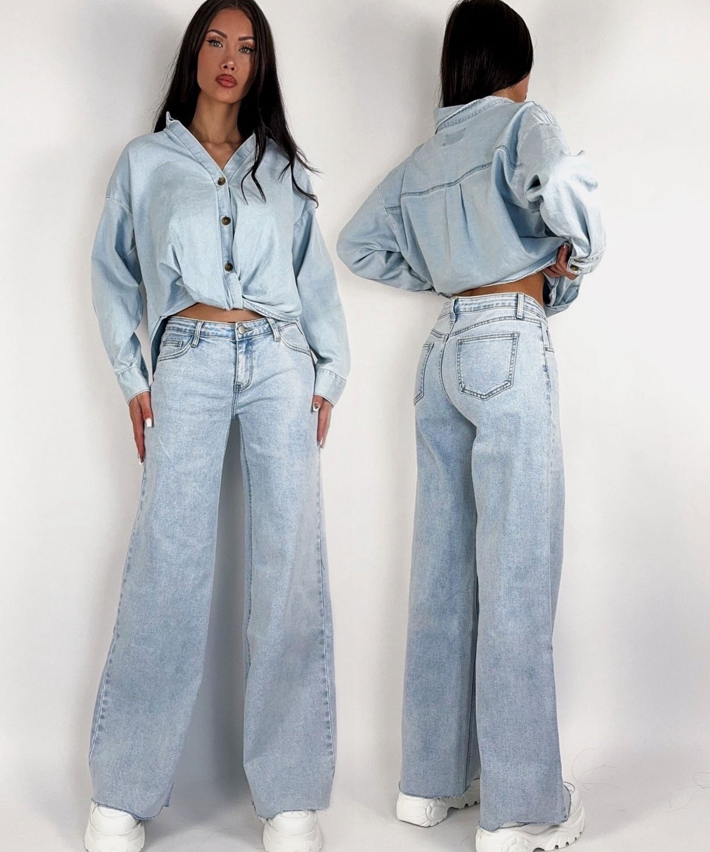 Stretch Wide Leg Jeans Waris Blau Ladypolitan ♡