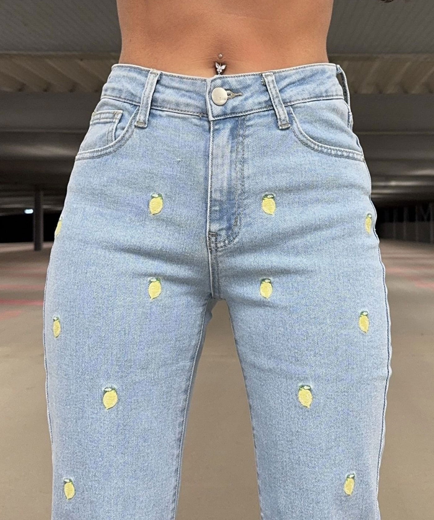 Stretch Wide Leg Jeans Zitrone Blau Ladypolitan ♡