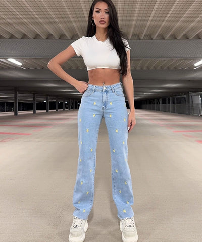 Stretch Wide Leg Jeans Zitrone Blau Ladypolitan ♡