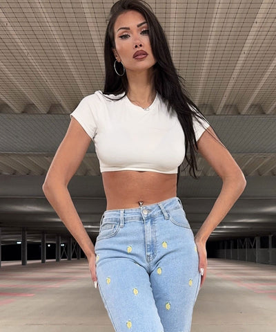 Stretch Wide Leg Jeans Zitrone Blau Ladypolitan ♡