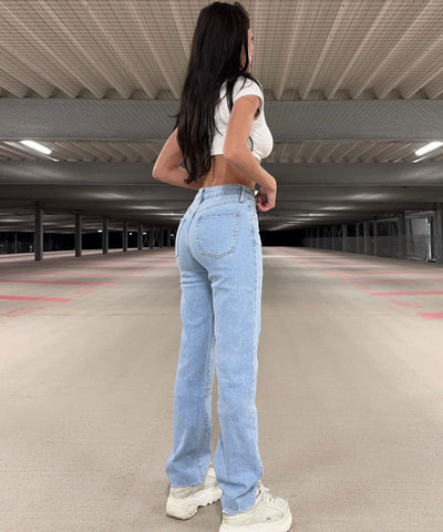 Stretch Wide Leg Jeans Zitrone Blau Ladypolitan ♡