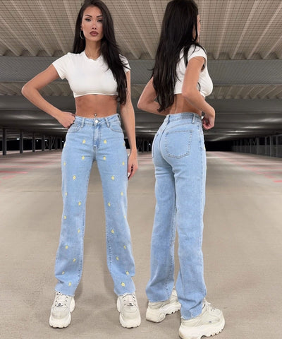 Stretch Wide Leg Jeans Zitrone Blau Ladypolitan ♡