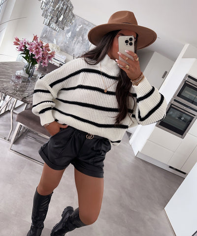 Strick Pullover Carter Weiß Schwarz  Ladypolitan - Fashion Onlineshop für Damen   