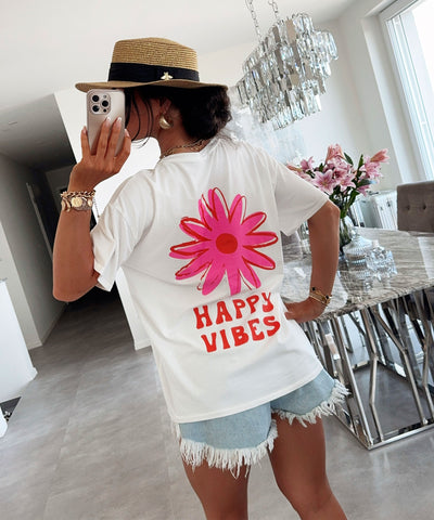 T-Shirt Happy Vibes Vintage Weiß Ladypolitan ♡