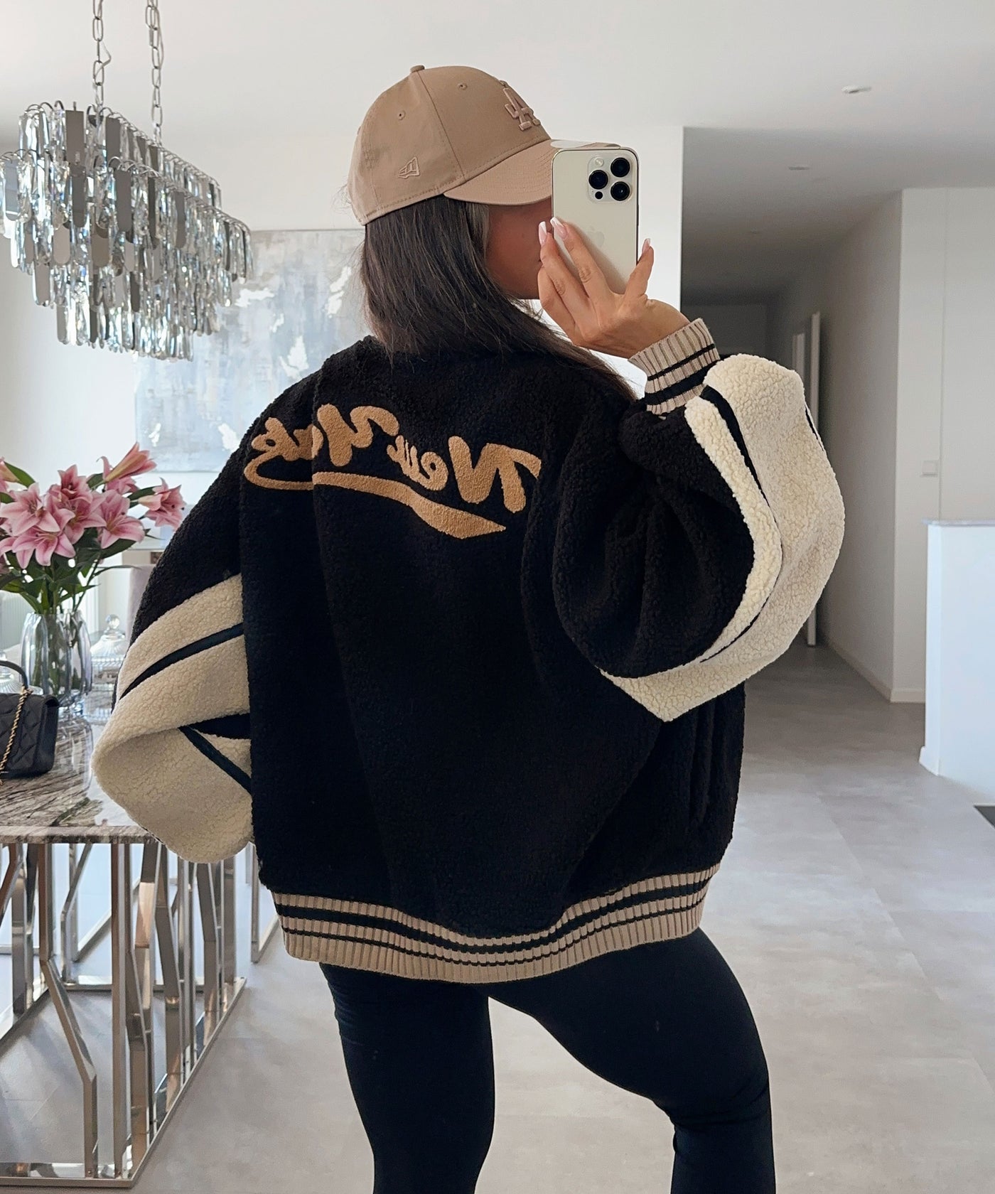 Puffer Jacke Flauschige Jacke New Yorker Fleece Coat Grüne Fleece