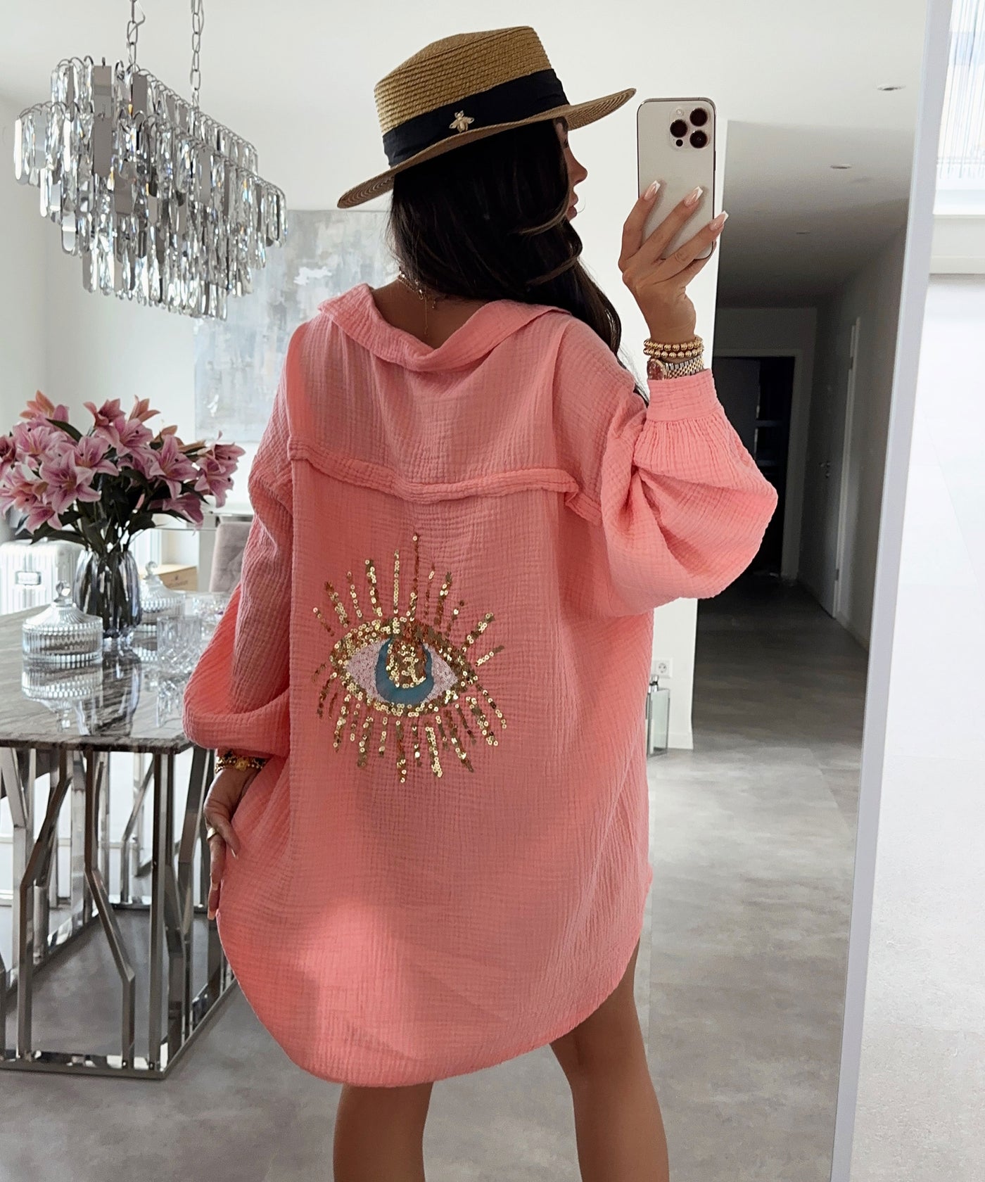 Ultra Oversize Musselin Bluse Glitzer Auge Peach  Ladypolitan ♡   