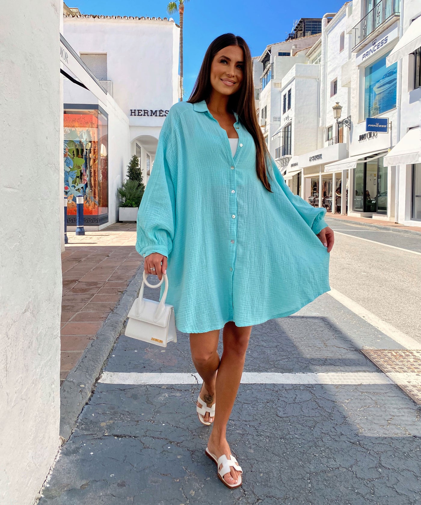 Ultra Oversize Musselin Bluse Leah Türkis Ladypolitan ♡