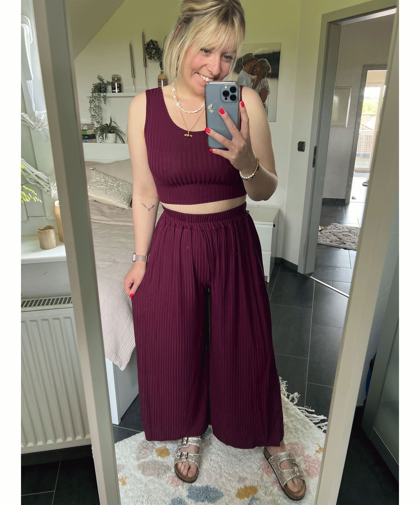 Weiches Ripp Set Ina Dunkelrot  Ladypolitan - Fashion Onlineshop für Damen   