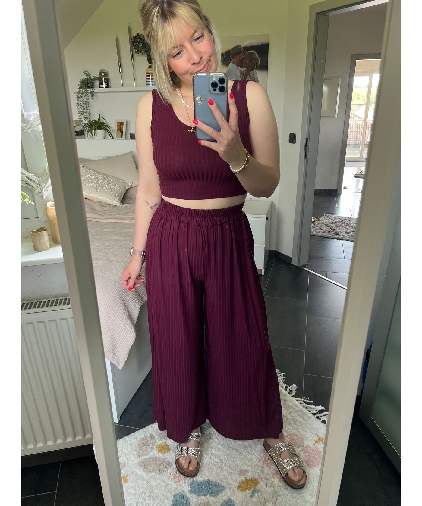 Weiches Ripp Set Ina Dunkelrot  Ladypolitan - Fashion Onlineshop für Damen   