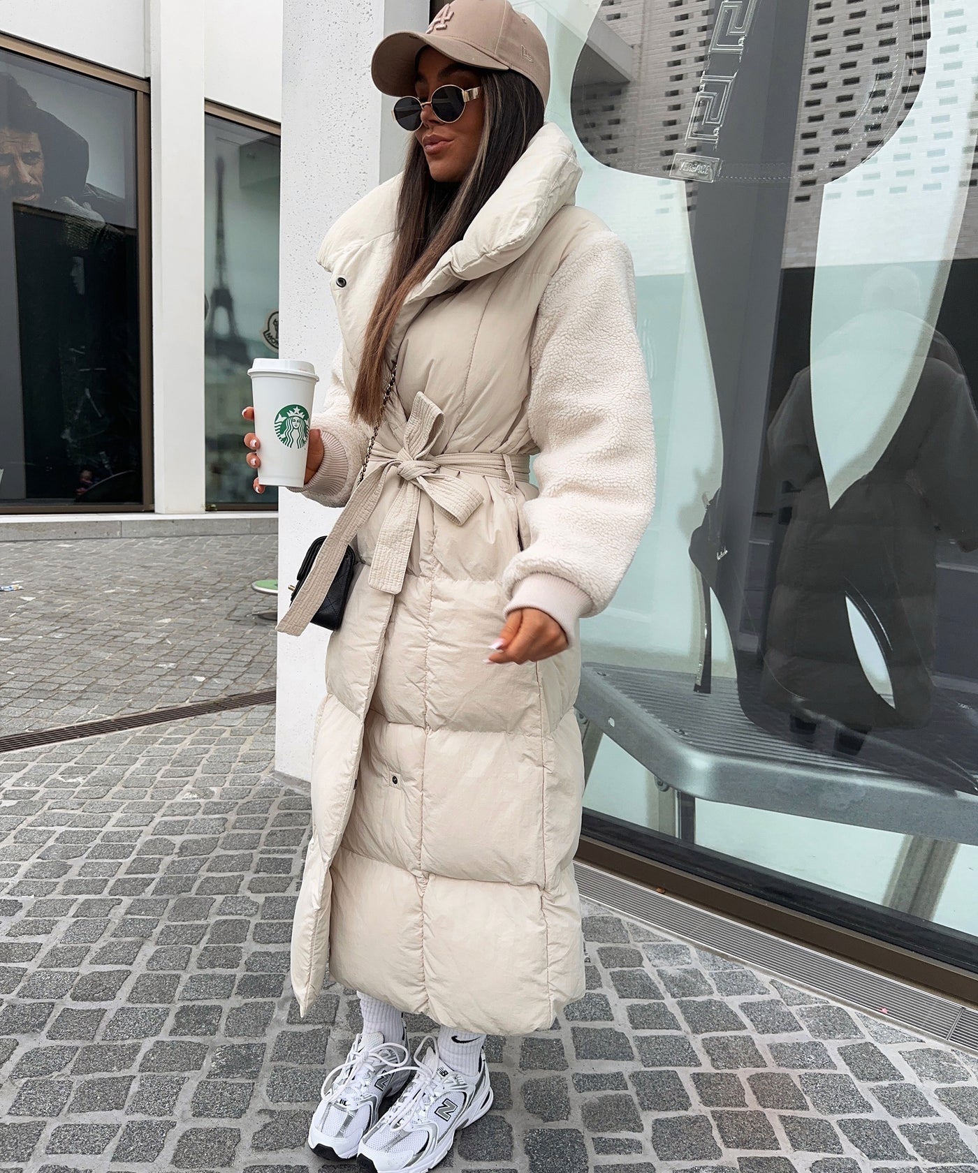 Winterjacke Teddyärmel Beige