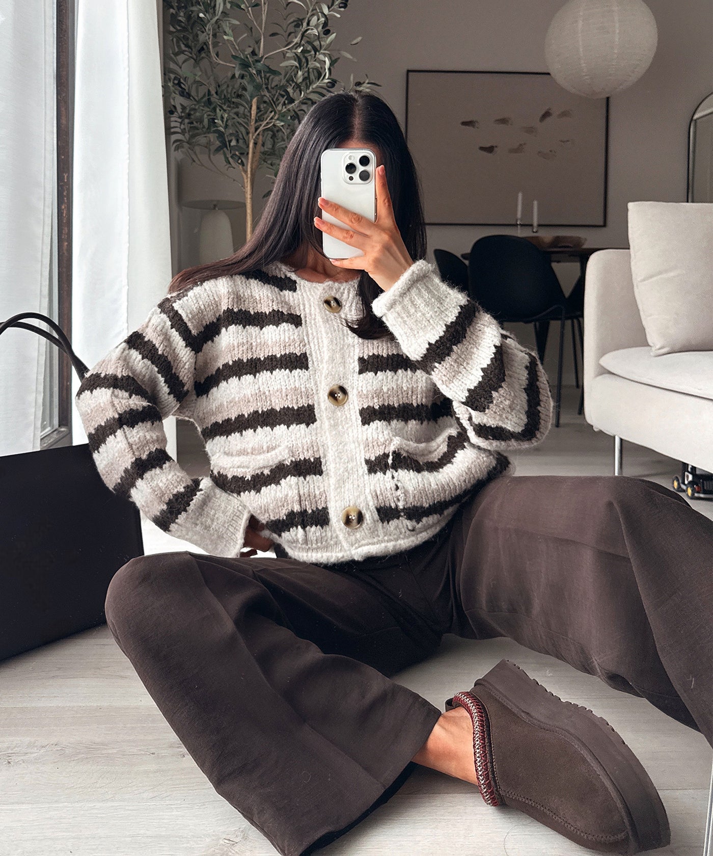 Cardigan Calina Streifen Beige