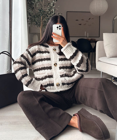 Cardigan Calina Streifen Beige