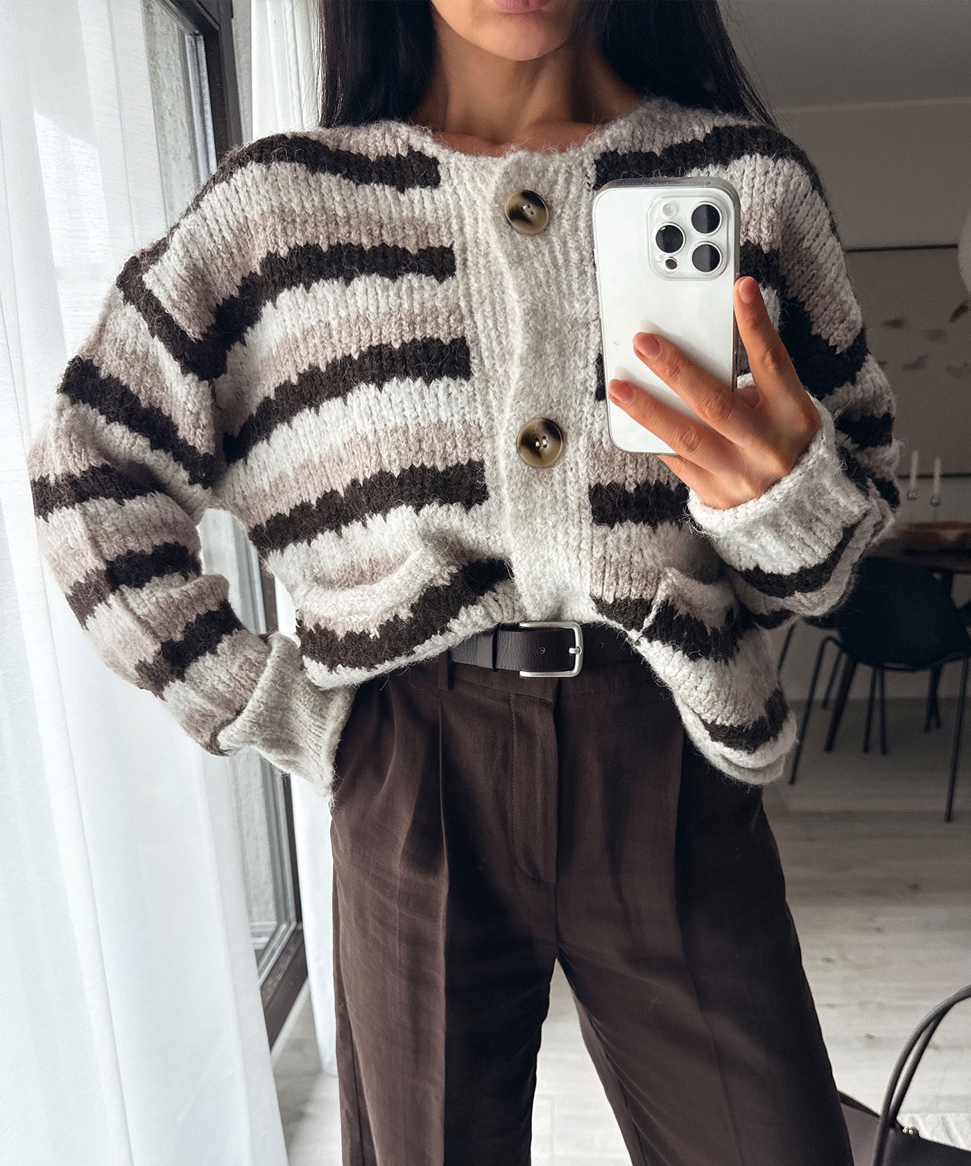 Cardigan Calina Streifen Beige