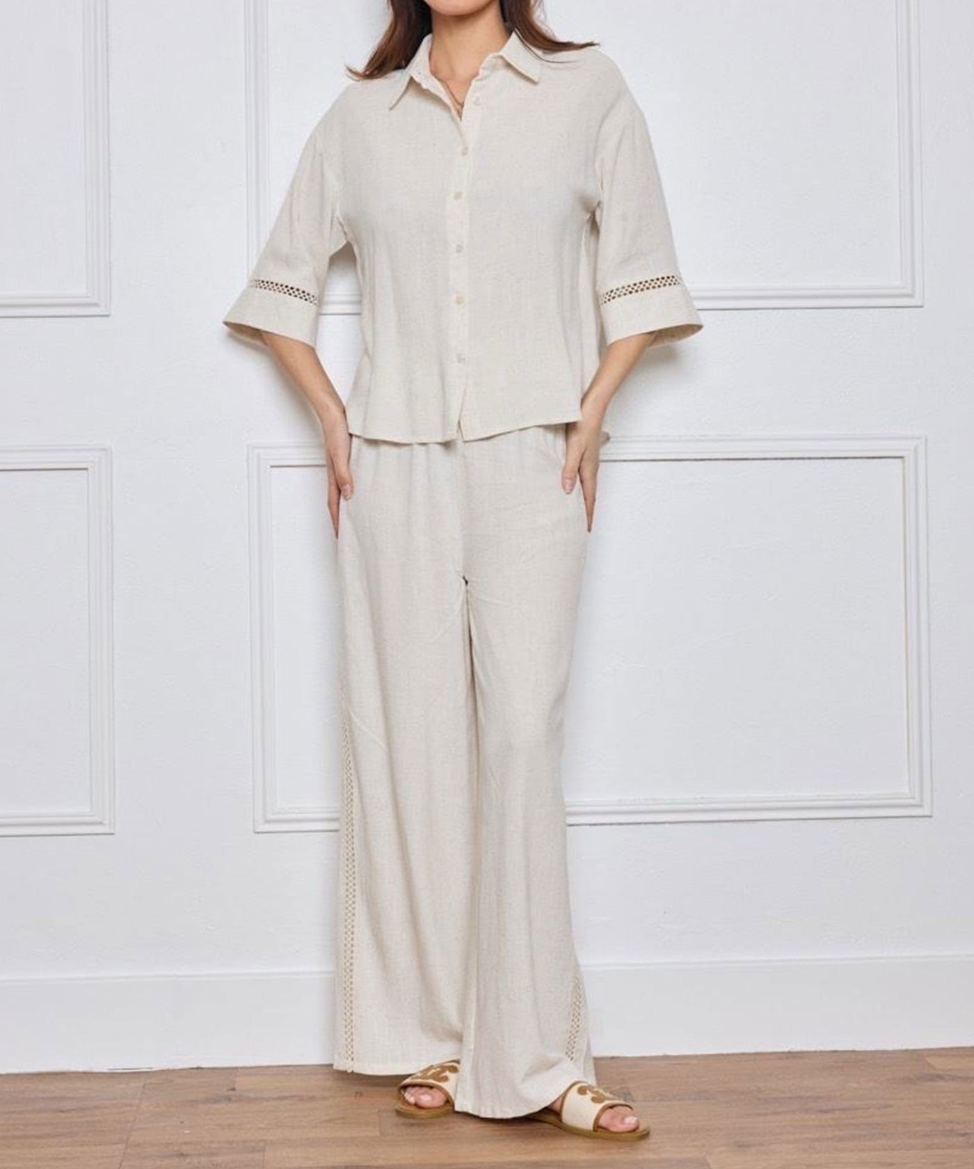 Leinenhose mit Spitze Beige Ladypolitan ♡